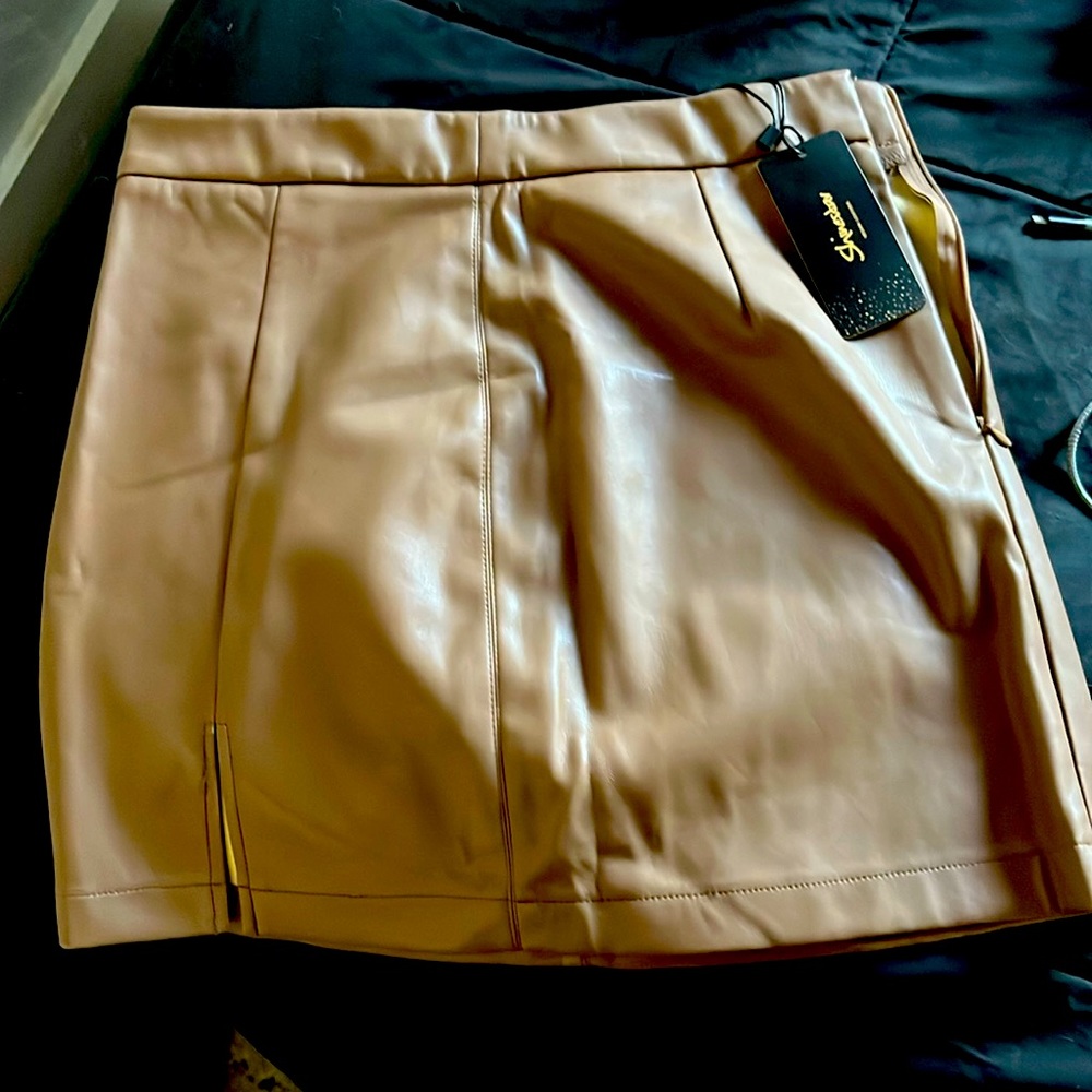 Tan Faux Leather Skirt